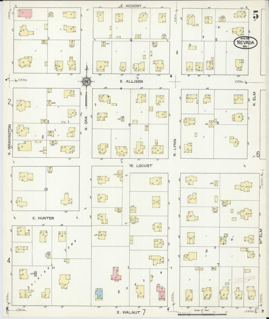 Sanborn Fire Insurance Map from Nevada, Vernon County, Missouri (1914), Sheet #0005 - Historic Sanborn Fire Insurance Map Print, vintage old map wall art, antique decor, genealogy gift, Nevada Nevada map