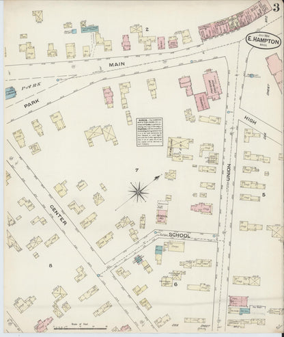Sanborn Fire Insurance Map from East Hampton, Hampshire County, Massachusetts (1884), Sheet #0003 - Historic Sanborn Fire Insurance Map Print, vintage old map wall art, antique decor, genealogy gift, Massachusetts Massachusetts map