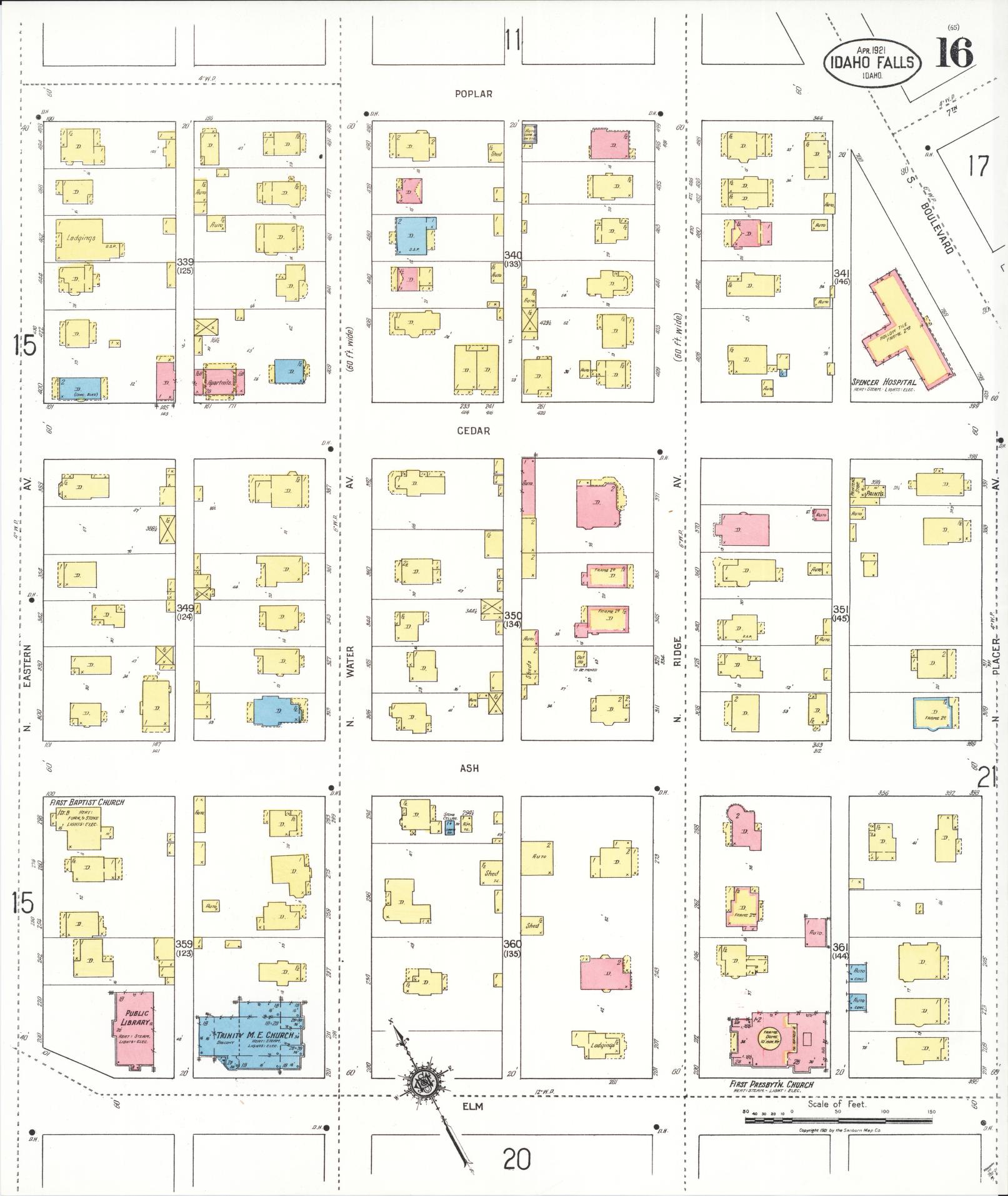 Sanborn Fire Insurance Map from Idaho Falls, Bonneville County, Idaho (1921), Sheet #0016 - Historic Sanborn Fire Insurance Map Print, vintage old map wall art, antique decor, genealogy gift, Idaho Idaho map