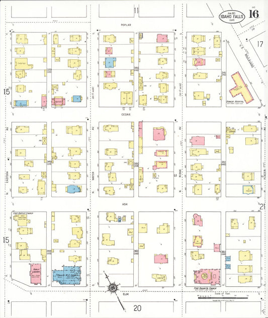 Sanborn Fire Insurance Map from Idaho Falls, Bonneville County, Idaho (1921), Sheet #0016 - Historic Sanborn Fire Insurance Map Print, vintage old map wall art, antique decor, genealogy gift, Idaho Idaho map