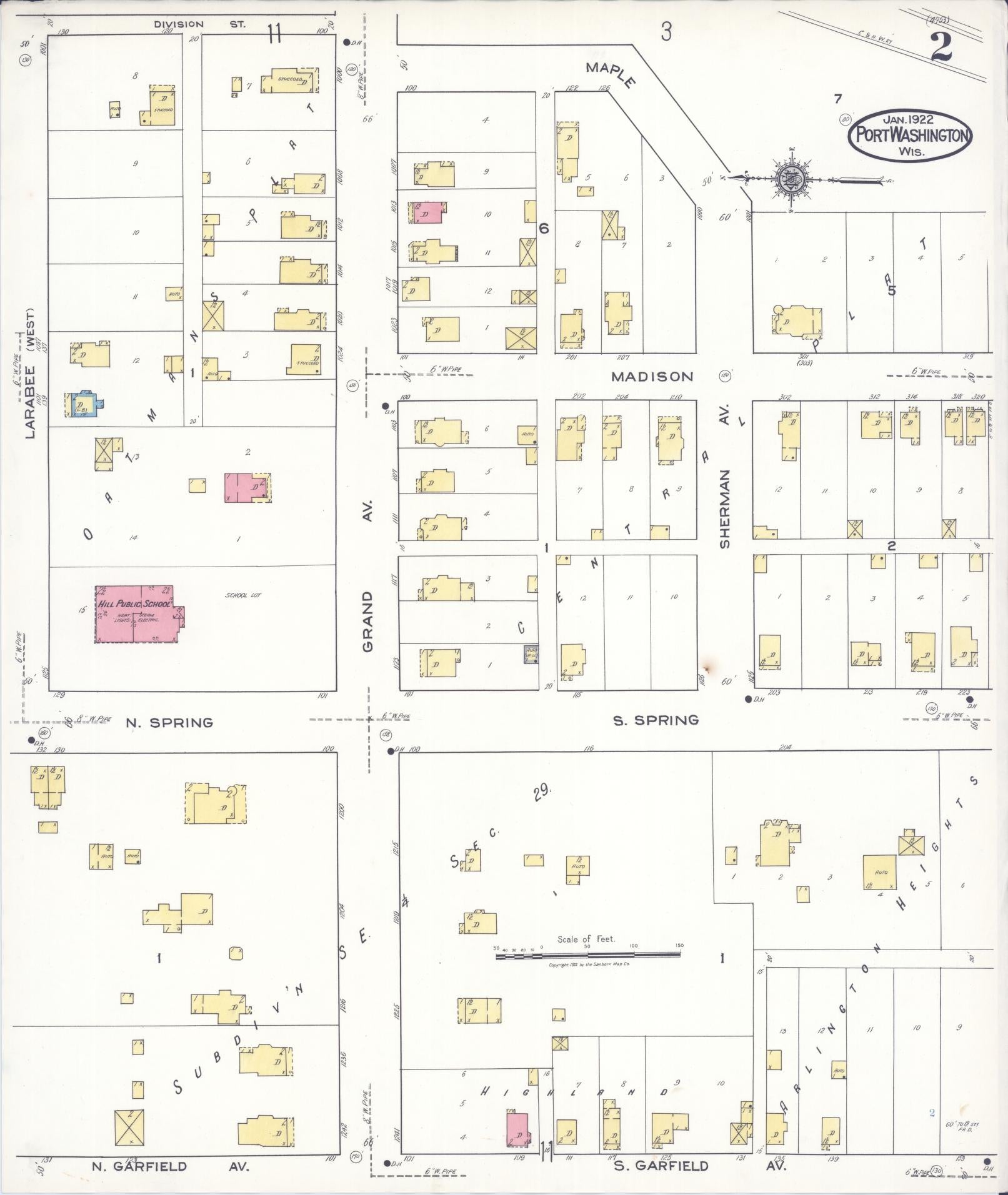 Sanborn Fire Insurance Map from Port Washington, Ozaukee County, Wisconsin (1922), Sheet #0002 - Historic Sanborn Fire Insurance Map Print, vintage old map wall art, antique decor, genealogy gift, Wisconsin Wisconsin map