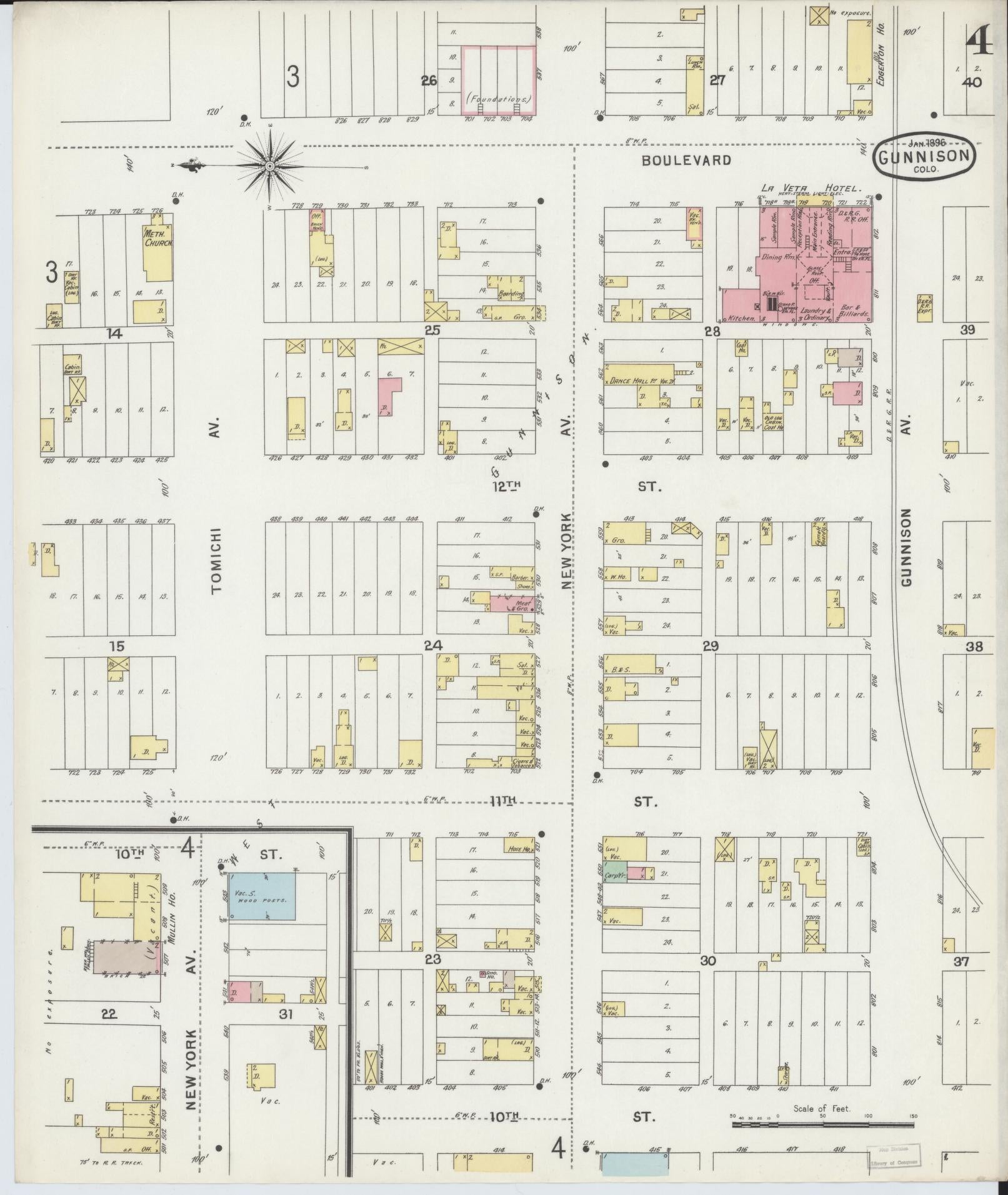 Sanborn Fire Insurance Map from Gunnison, Gunnison County, Colorado (1896), Sheet #0004 - Complete Map Set gallery image, historic Sanborn map, vintage wall art, Colorado Colorado