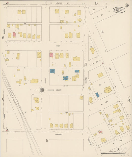 Sanborn Fire Insurance Map from Miles City, Custer County, Montana (1916), Sheet #0009 - Historic Sanborn Fire Insurance Map Print, vintage old map wall art, antique decor, genealogy gift, Montana Montana map
