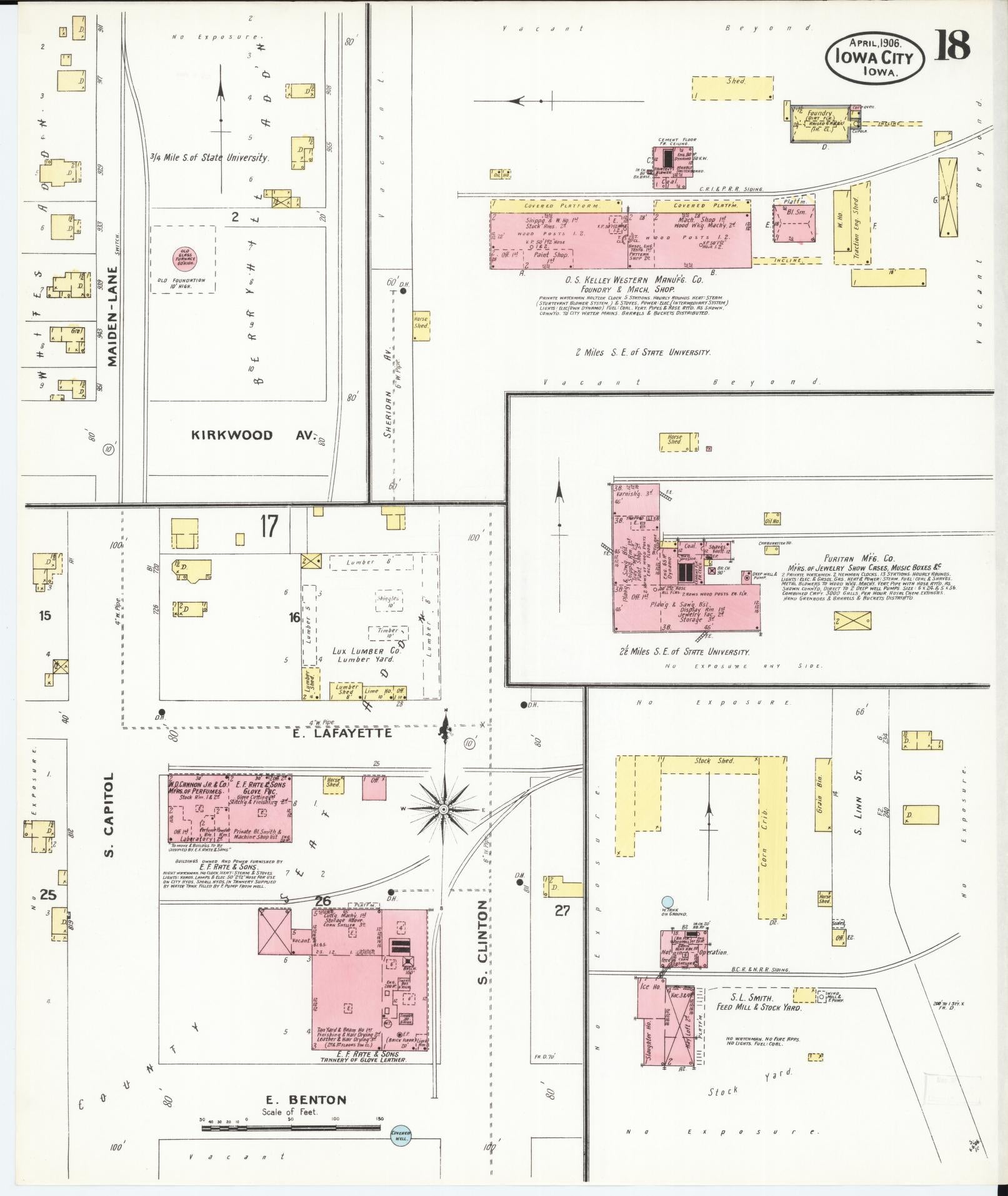 Sanborn Fire Insurance Map from Iowa City, Johnson County, Iowa (1906), Sheet #0018 - Historic Sanborn Fire Insurance Map Print, vintage old map wall art