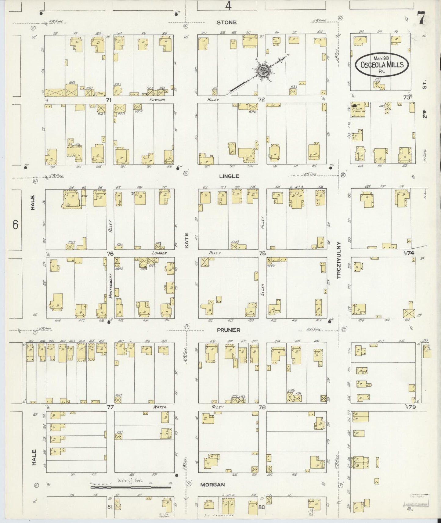 Sanborn Fire Insurance Map from Osceola Mills, Clearfield County, Pennsylvania (1910), Sheet #0007 - Historic Sanborn Fire Insurance Map Print, vintage old map wall art, antique decor, genealogy gift, Pennsylvania Pennsylvania map