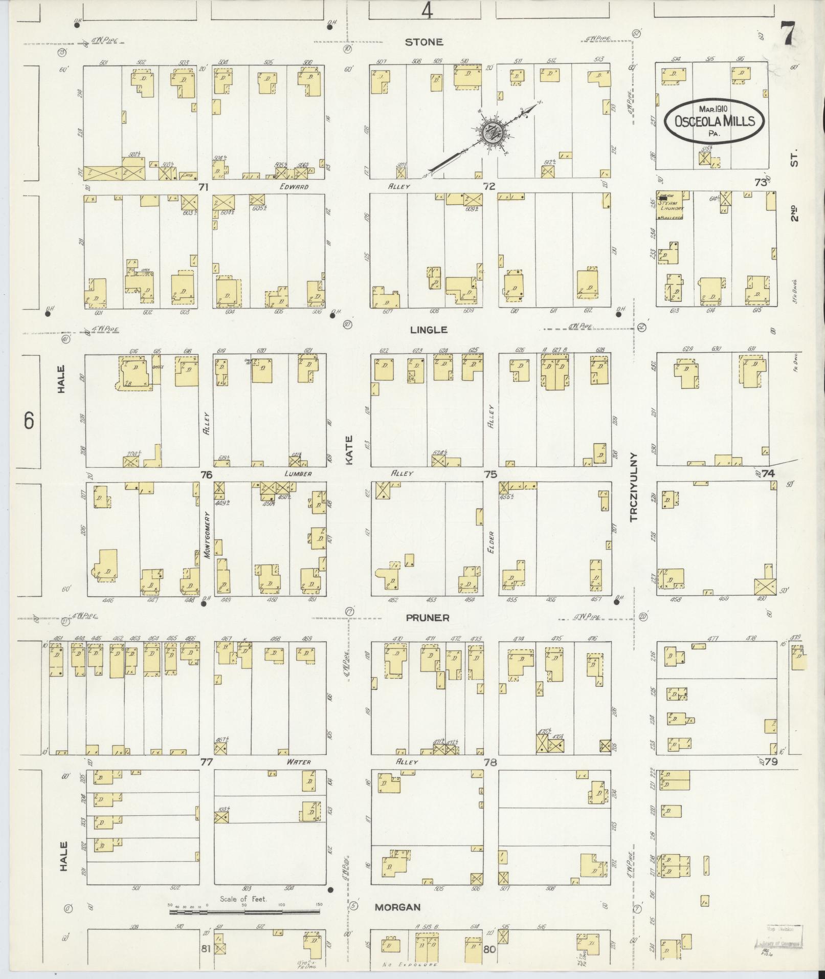 Sanborn Fire Insurance Map from Osceola Mills, Clearfield County, Pennsylvania (1910), Sheet #0007 - Historic Sanborn Fire Insurance Map Print, vintage old map wall art, antique decor, genealogy gift, Pennsylvania Pennsylvania map
