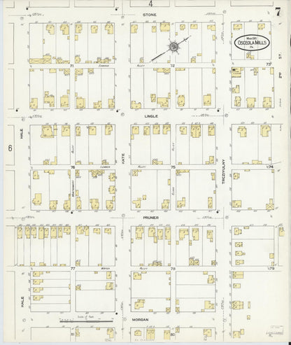 Sanborn Fire Insurance Map from Osceola Mills, Clearfield County, Pennsylvania (1910), Sheet #0007 - Historic Sanborn Fire Insurance Map Print, vintage old map wall art, antique decor, genealogy gift, Pennsylvania Pennsylvania map