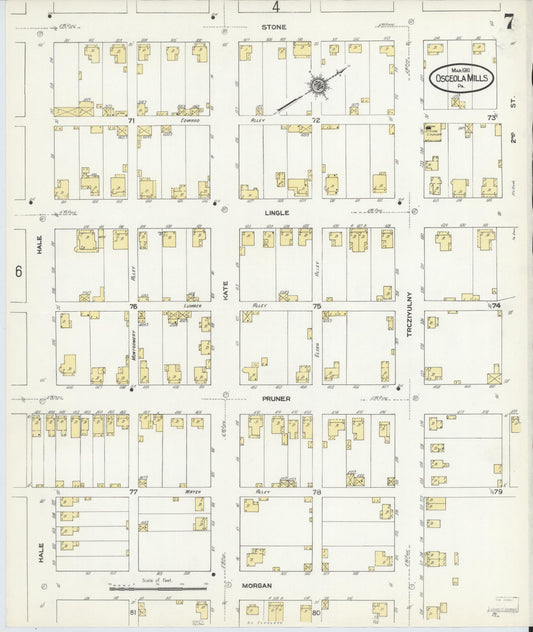 Sanborn Fire Insurance Map from Osceola Mills, Clearfield County, Pennsylvania (1910), Sheet #0007 - Historic Sanborn Fire Insurance Map Print, vintage old map wall art, antique decor, genealogy gift, Pennsylvania Pennsylvania map