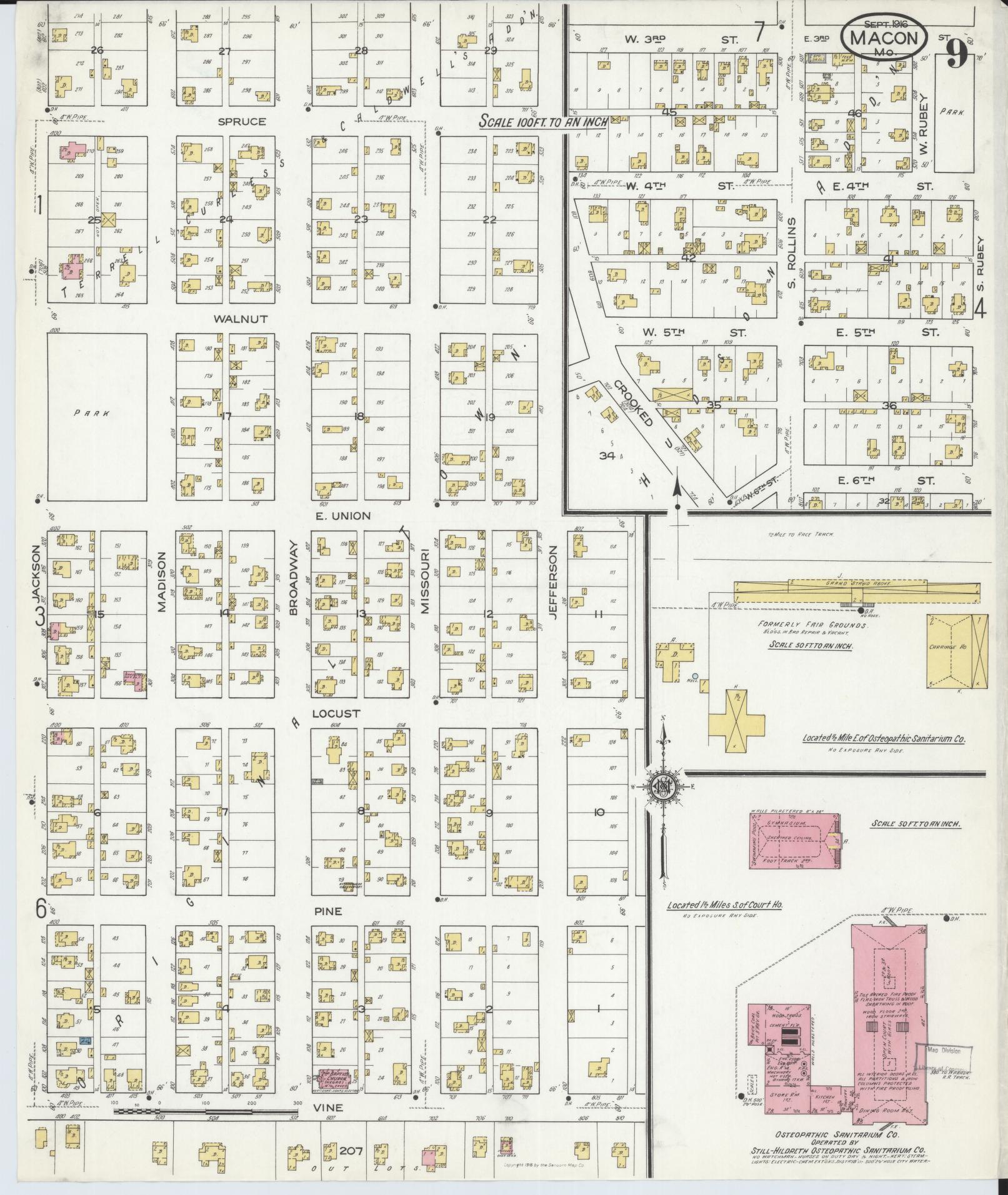 Sanborn Fire Insurance Map from Macon, Macon County, Missouri (1916), Sheet #0009 - Complete Map Set gallery image, historic Sanborn map, vintage wall art, Missouri Missouri