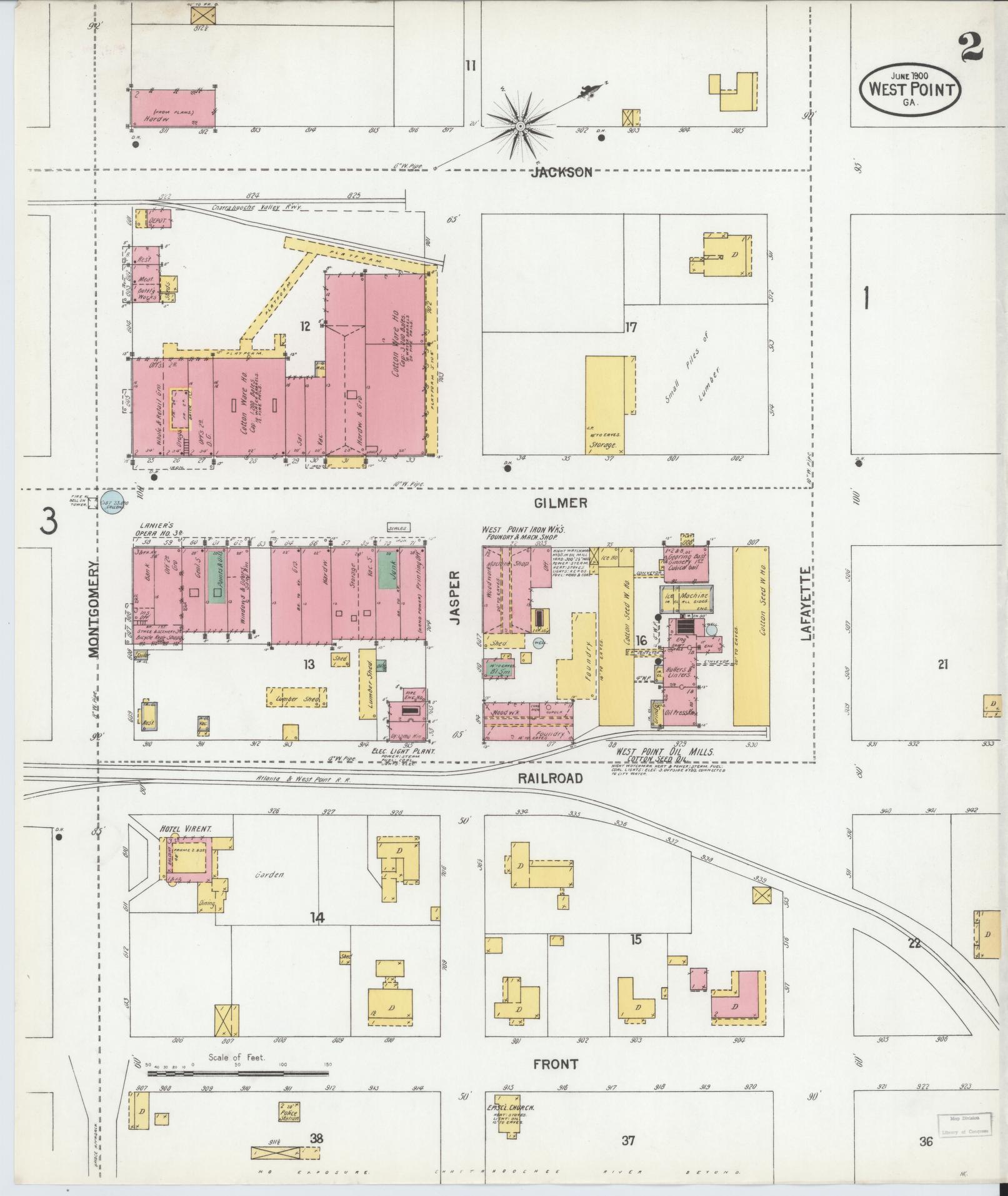 Sanborn Fire Insurance Map from West Point, Troup County, Georgia (1900), Sheet #0002 - Complete Map Set gallery image, historic Sanborn map, vintage wall art, Georgia Georgia
