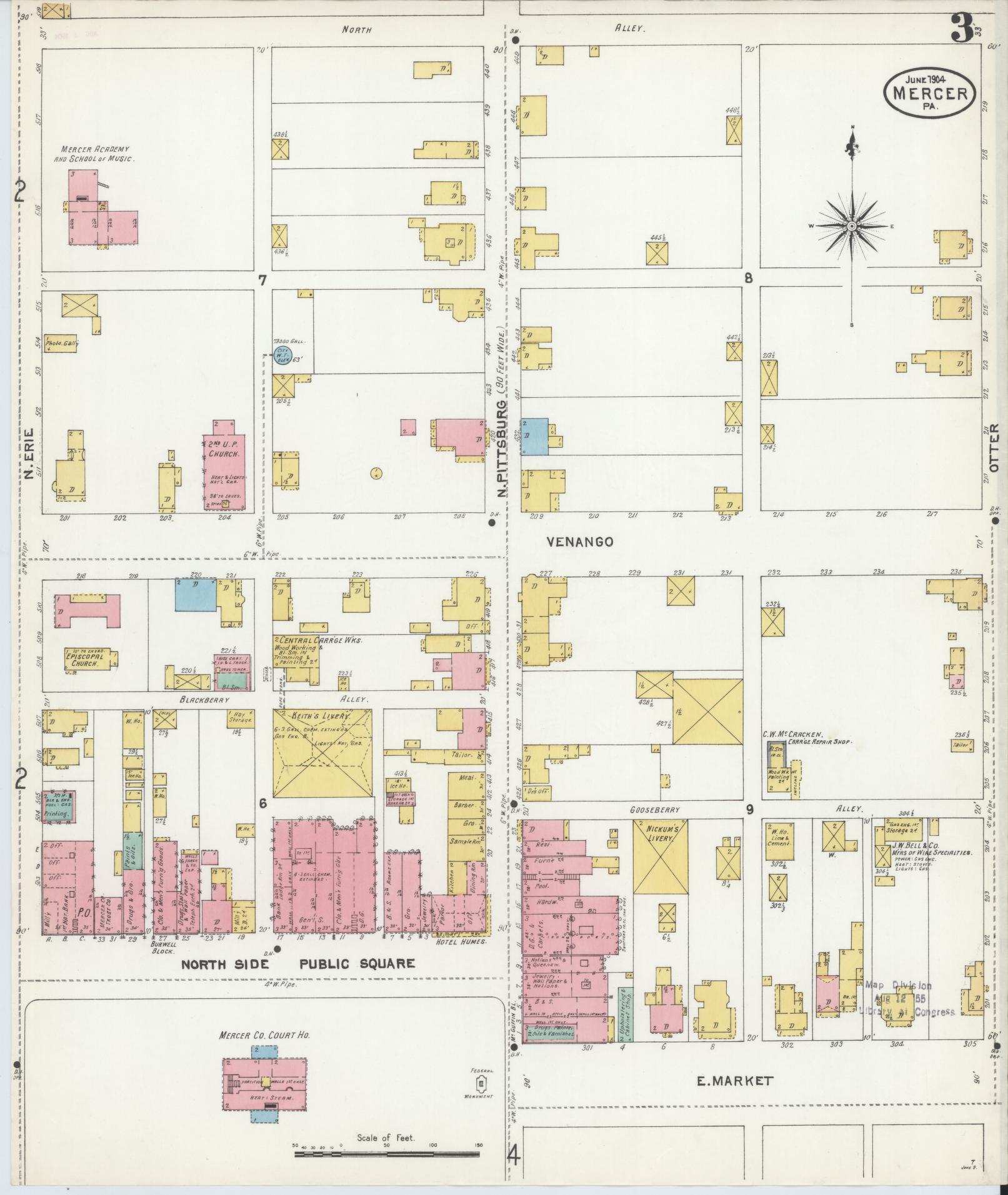 Sanborn Fire Insurance Map from Mercer, Mercer County, Pennsylvania (1904), Sheet #0003 - Complete Map Set gallery image, historic Sanborn map, vintage wall art, Pennsylvania Pennsylvania