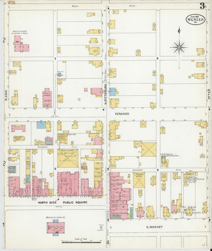 Sanborn Fire Insurance Map from Mercer, Mercer County, Pennsylvania (1904), Sheet #0003 - Complete Map Set gallery image, historic Sanborn map, vintage wall art, Pennsylvania Pennsylvania