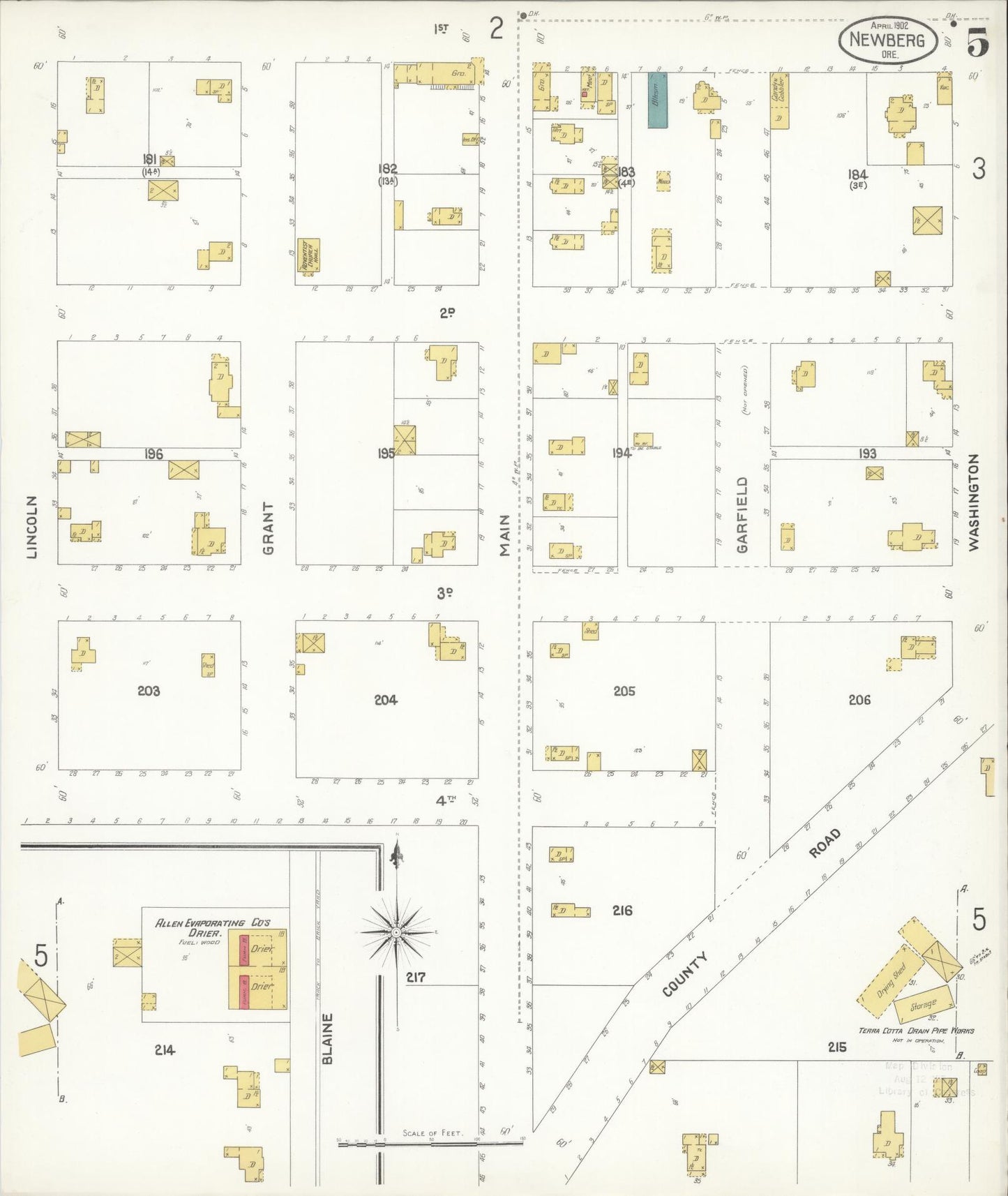Sanborn Fire Insurance Map from Newberg, Yamhill County, Oregon (1902), Sheet #0005 - Complete Map Set gallery image, historic Sanborn map, vintage wall art, Oregon Oregon