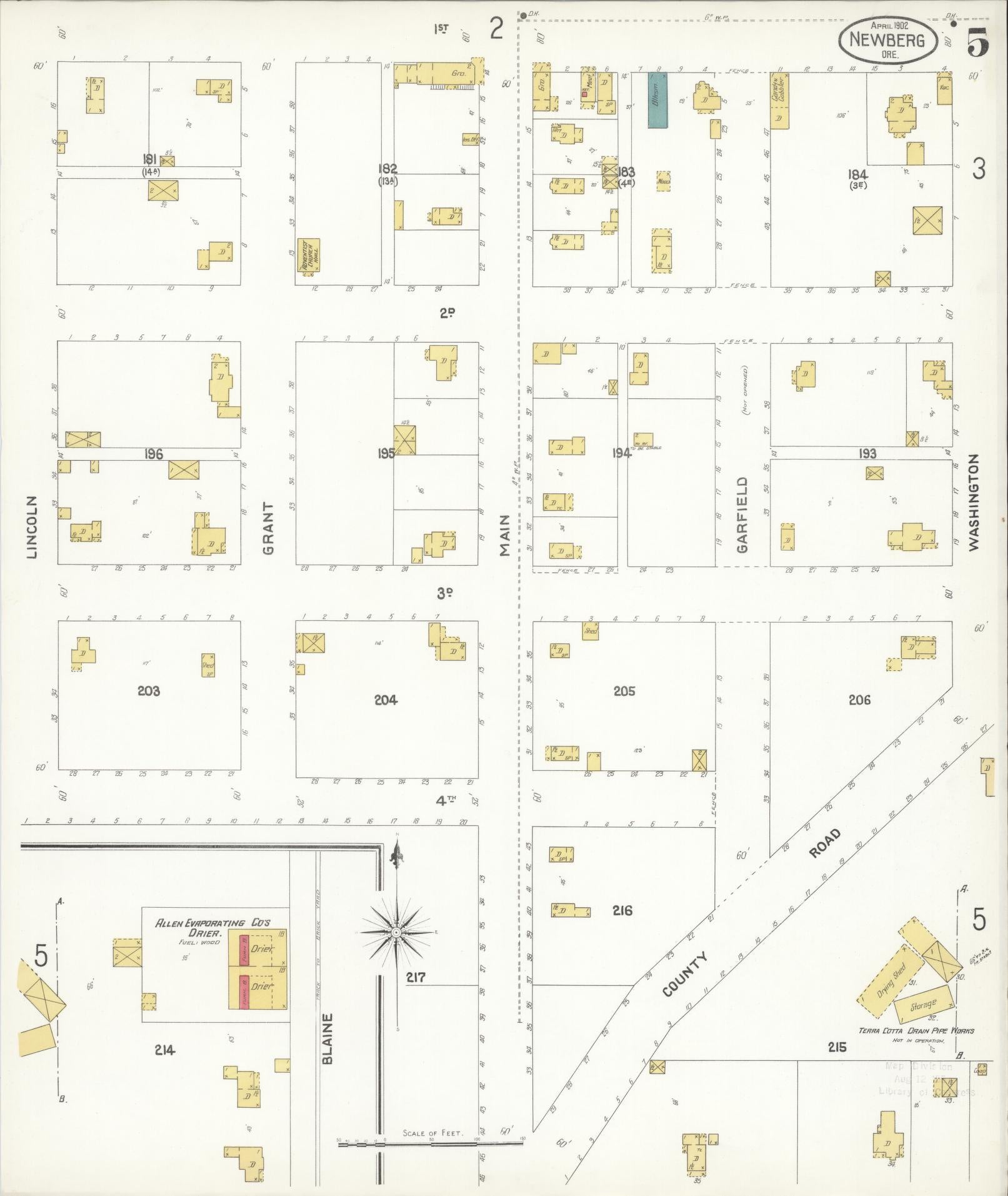 Sanborn Fire Insurance Map from Newberg, Yamhill County, Oregon (1902), Sheet #0005 - Complete Map Set gallery image, historic Sanborn map, vintage wall art, Oregon Oregon