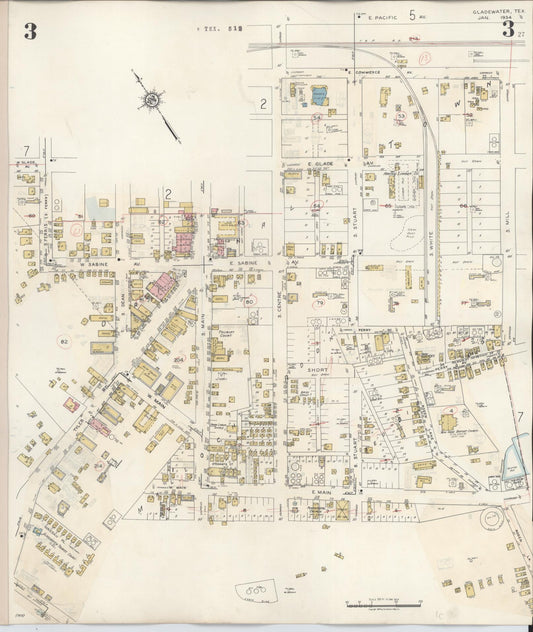 Sanborn Fire Insurance Map from Gladewater, Gregg County, Texas (1938), Sheet #0003 - Historic Sanborn Fire Insurance Map Print, vintage old map wall art, antique decor, genealogy gift, Texas Texas map