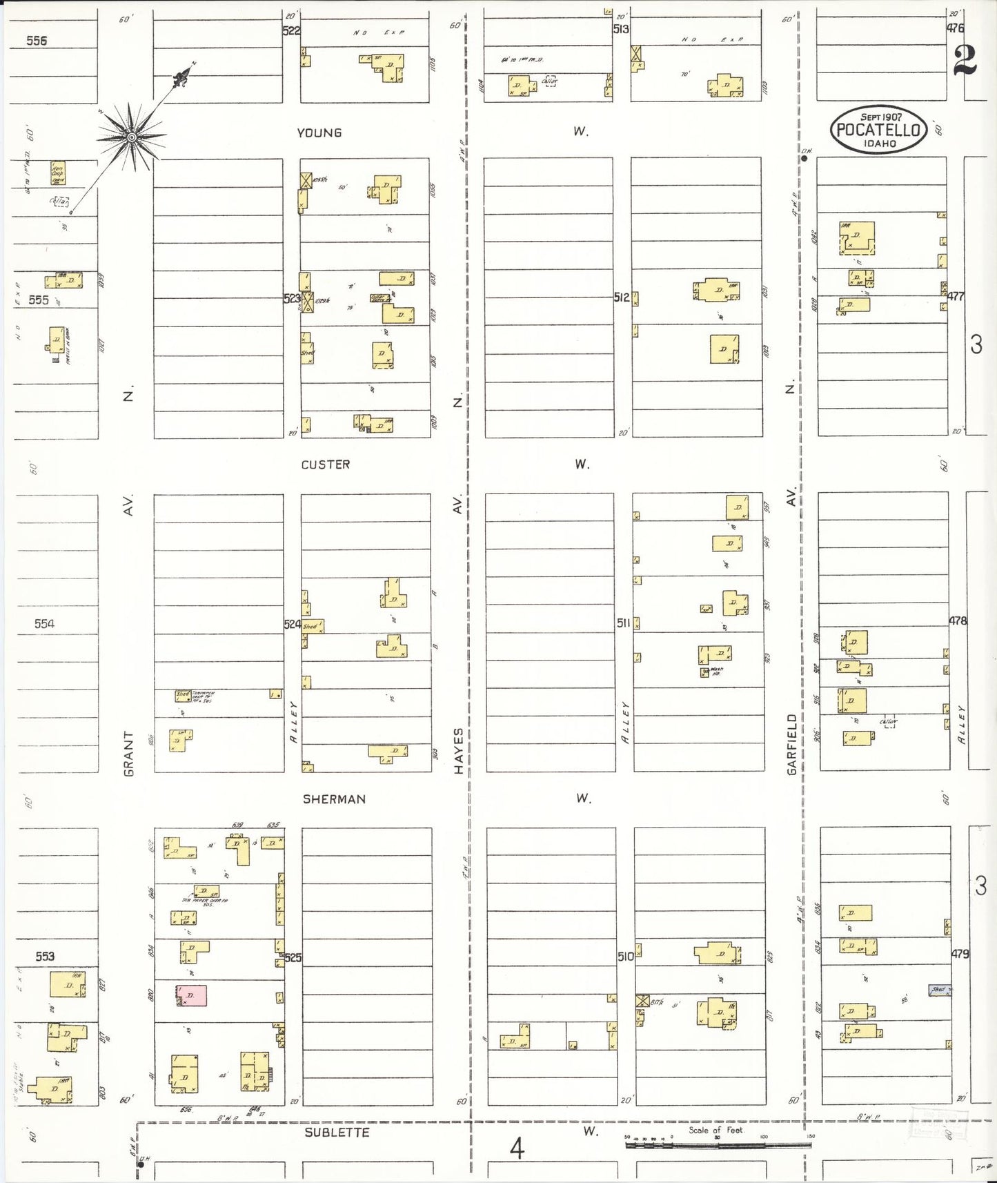 Sanborn Fire Insurance Map from Pocatello, Bannock County, Idaho (1907), Sheet #0002 - Complete Map Set gallery image, historic Sanborn map, vintage wall art, Idaho Idaho
