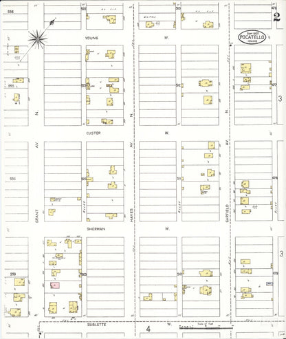 Sanborn Fire Insurance Map from Pocatello, Bannock County, Idaho (1907), Sheet #0002 - Complete Map Set gallery image, historic Sanborn map, vintage wall art, Idaho Idaho