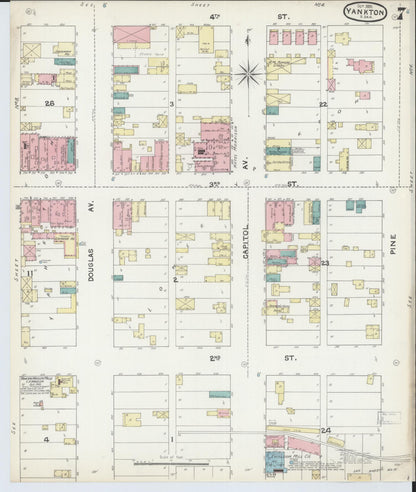 Sanborn Fire Insurance Map from Yankton, Yankton County, South Dakota (1891), Sheet #0007 - Complete Map Set gallery image, historic Sanborn map, vintage wall art, South Dakota South Dakota