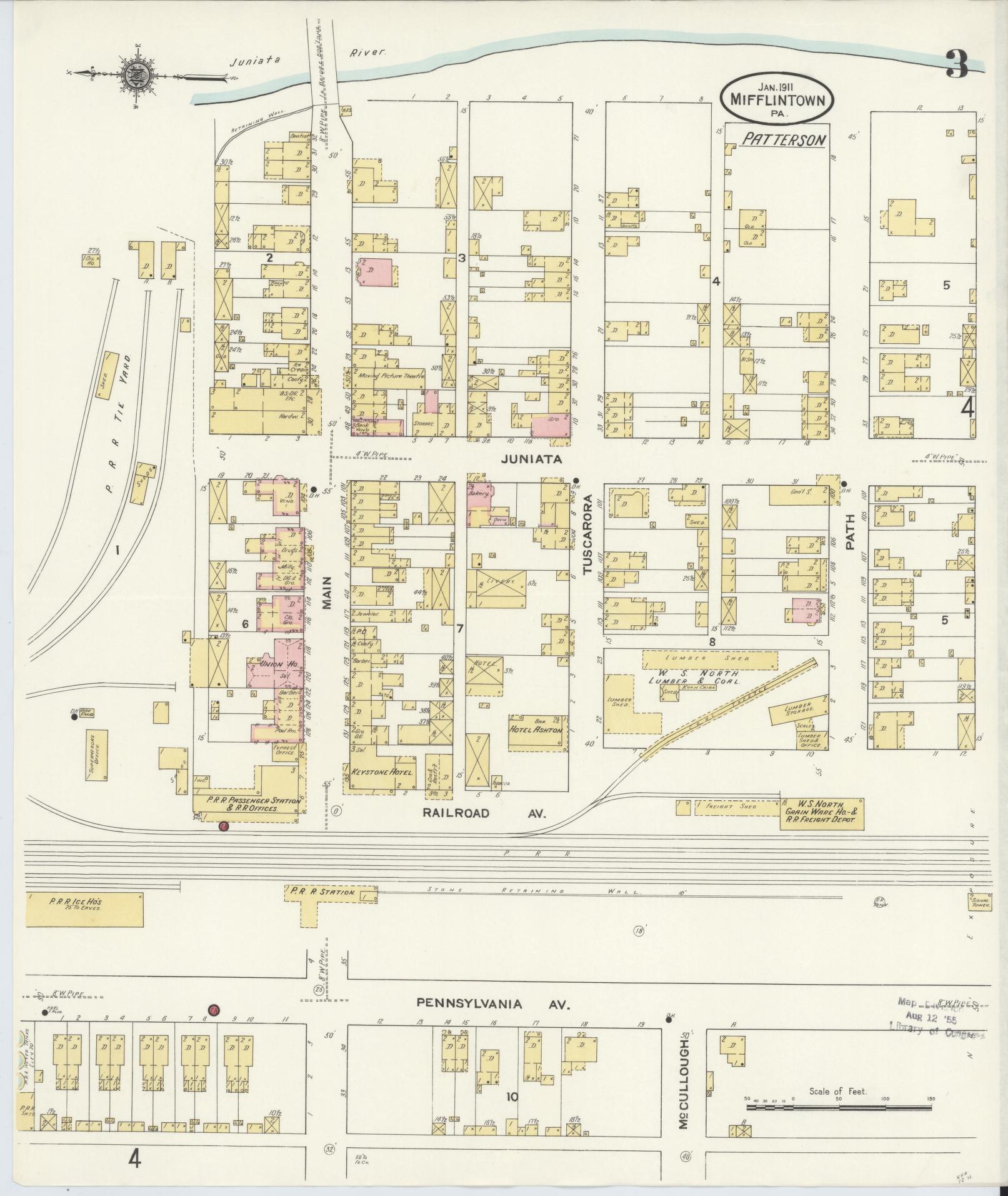 Sanborn Fire Insurance Map from Mifflintown, Juniata County, Pennsylvania (1911), Sheet #0003 - Complete Map Set gallery image, historic Sanborn map, vintage wall art, Pennsylvania Pennsylvania