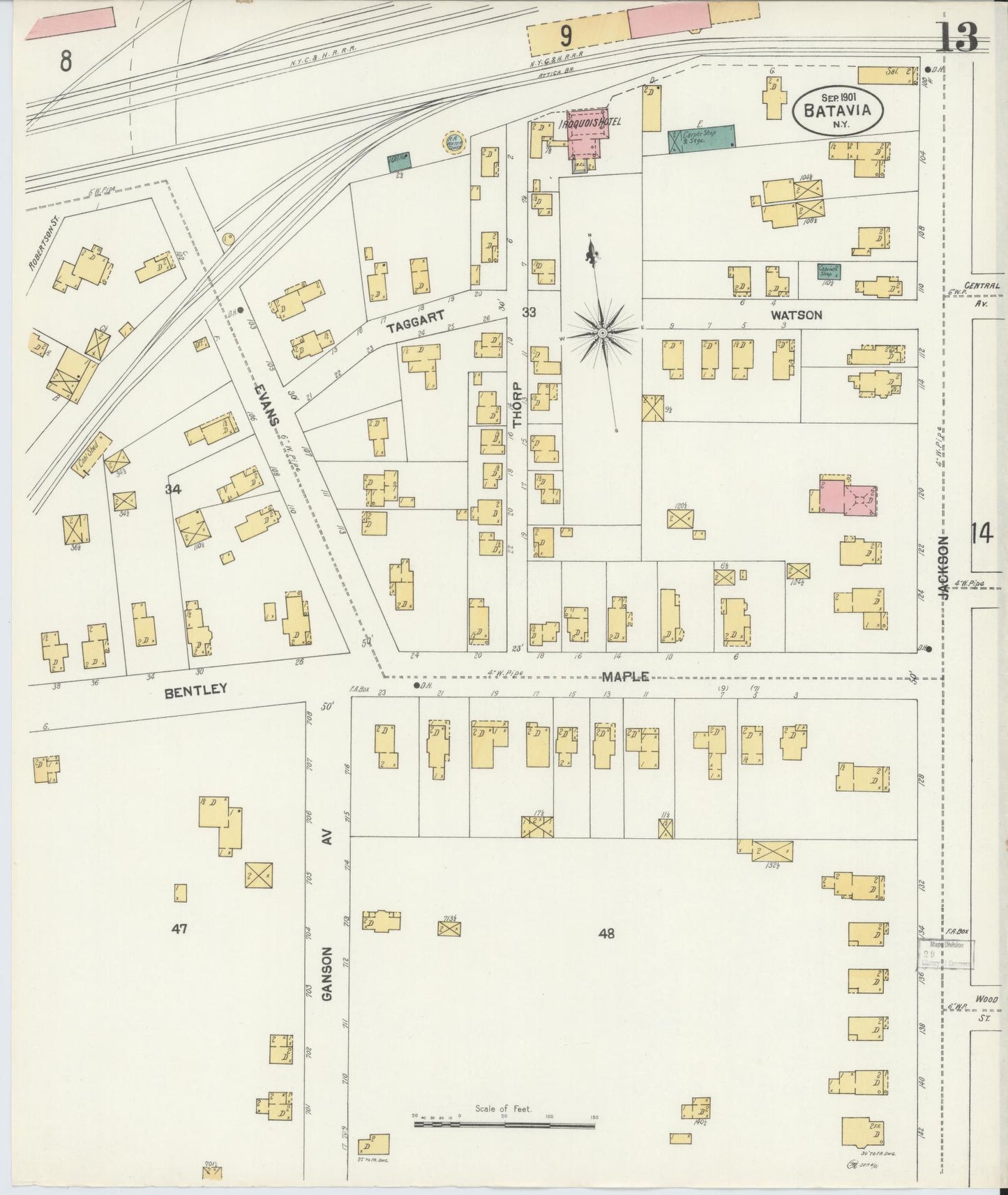 Sanborn Fire Insurance Map from Batavia, Genesee County, New York (1901), Sheet #0013 - Complete Map Set gallery image, historic Sanborn map, vintage wall art, New York New York