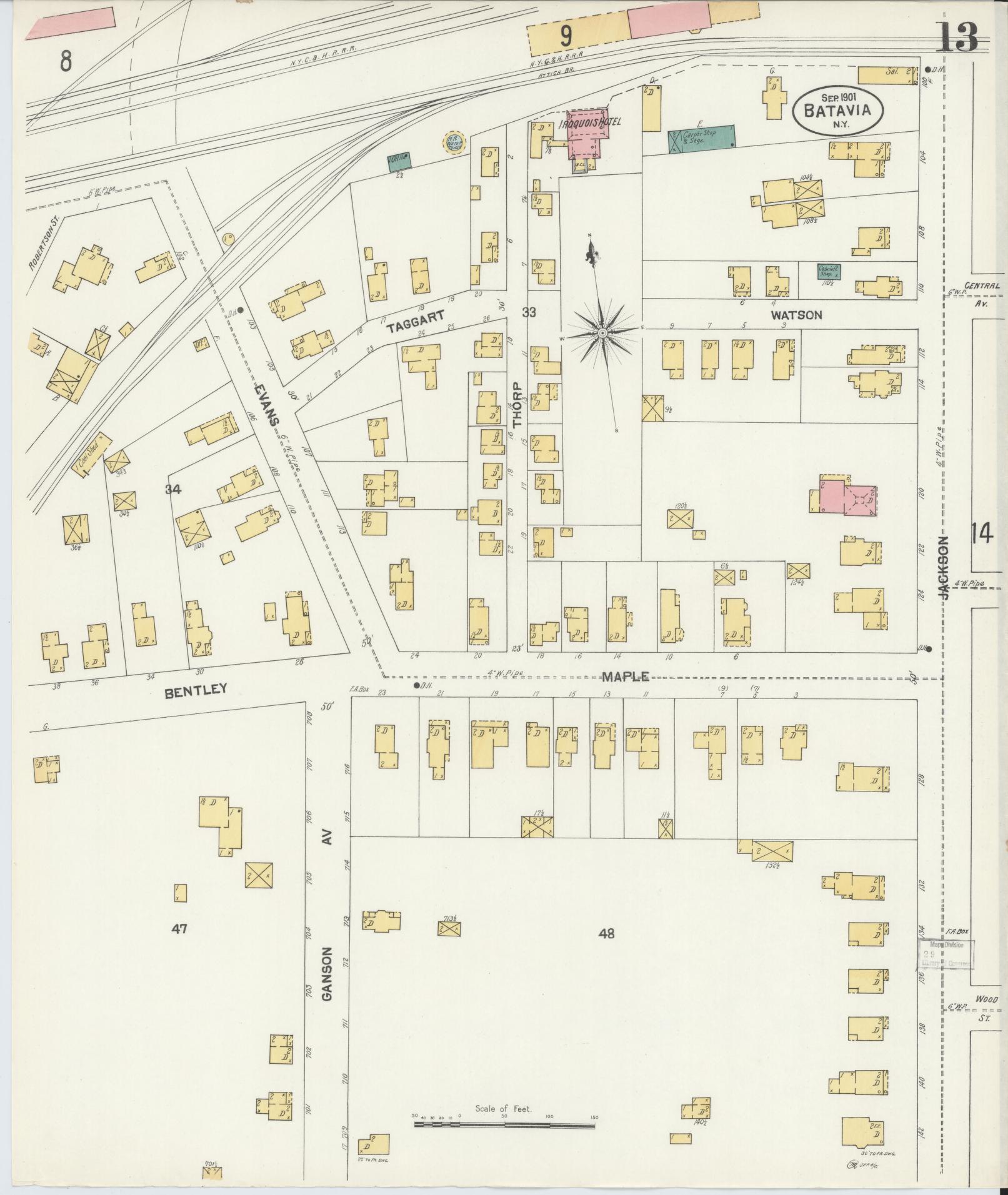 Sanborn Fire Insurance Map from Batavia, Genesee County, New York (1901), Sheet #0013 - Complete Map Set gallery image, historic Sanborn map, vintage wall art, New York New York