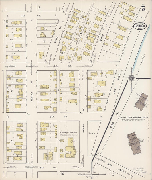 Sanborn Fire Insurance Map from Bemidji, Beltrami County, Minnesota (1922), Sheet #0005 - Historic Sanborn Fire Insurance Map Print, vintage old map wall art, antique decor, genealogy gift, Minnesota Minnesota map
