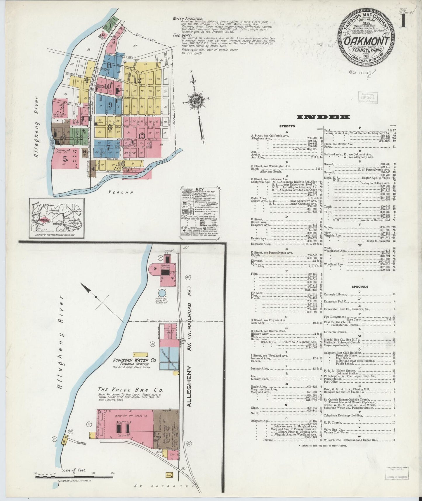 Sanborn Fire Insurance Map from Oakmont, Allegheny County, Pennsylvania (1921), Sheet #0001 - Complete Map Set gallery image, historic Sanborn map, vintage wall art, Pennsylvania Pennsylvania