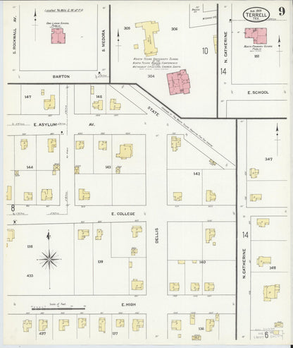 Sanborn Fire Insurance Map from Terrell, Kaufman County, Texas (1909), Sheet #0009 - Historic Sanborn Fire Insurance Map Print, vintage old map wall art, antique decor, genealogy gift, Texas Texas map