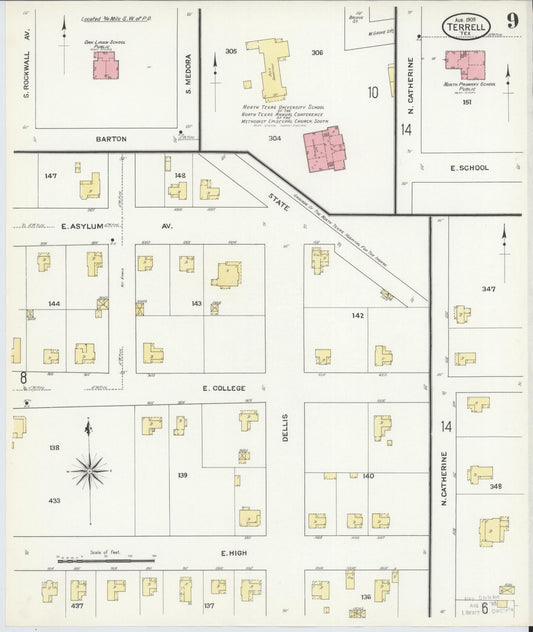 Sanborn Fire Insurance Map from Terrell, Kaufman County, Texas (1909), Sheet #0009 - Historic Sanborn Fire Insurance Map Print, vintage old map wall art, antique decor, genealogy gift, Texas Texas map