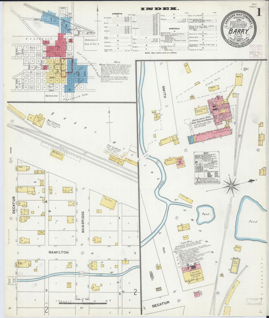 Sanborn Fire Insurance Map from Barry, Pike County, Illinois (1905), Sheet #0001 - Historic Sanborn Fire Insurance Map Print, vintage old map wall art, antique decor, genealogy gift, Illinois Illinois map