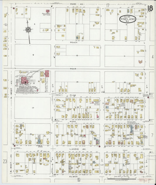 Sanborn Fire Insurance Map from Vineland, Cumberland County, New Jersey (1919), Sheet #0018 - Historic Sanborn Fire Insurance Map Print, vintage old map wall art, antique decor, genealogy gift, New Jersey New Jersey map