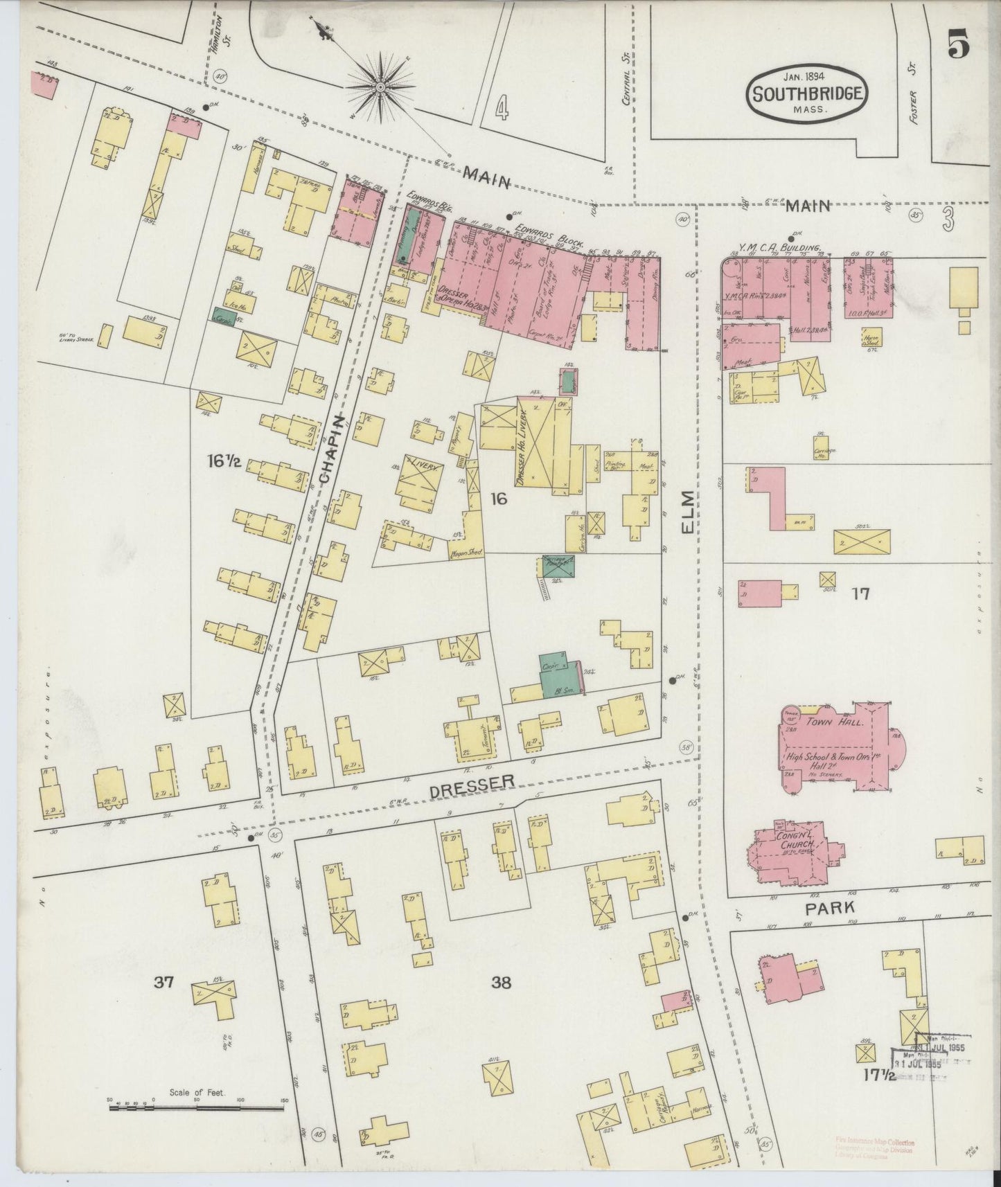 Sanborn Fire Insurance Map from Southbridge, Worcester County, Massachusetts (1894), Sheet #0005 - Historic Sanborn Fire Insurance Map Print, vintage old map wall art, antique decor, genealogy gift, Massachusetts Massachusetts map