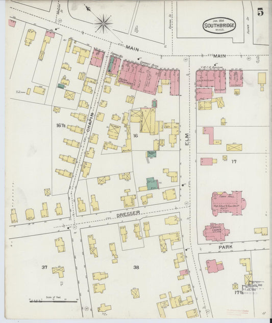 Sanborn Fire Insurance Map from Southbridge, Worcester County, Massachusetts (1894), Sheet #0005 - Historic Sanborn Fire Insurance Map Print, vintage old map wall art, antique decor, genealogy gift, Massachusetts Massachusetts map