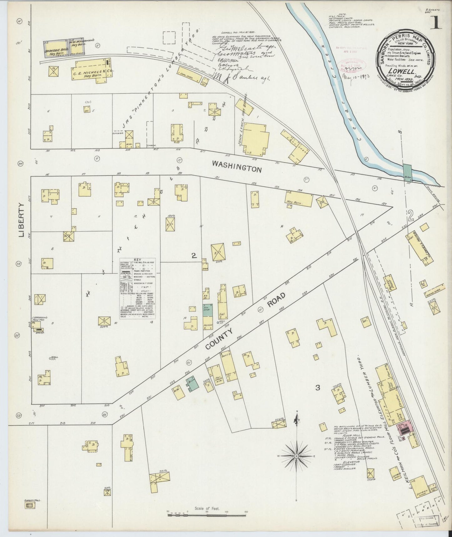 Sanborn Fire Insurance Map from Lowell, Lake County, Indiana (1893), Sheet #0001 - Complete Map Set gallery image, historic Sanborn map, vintage wall art, Indiana Indiana