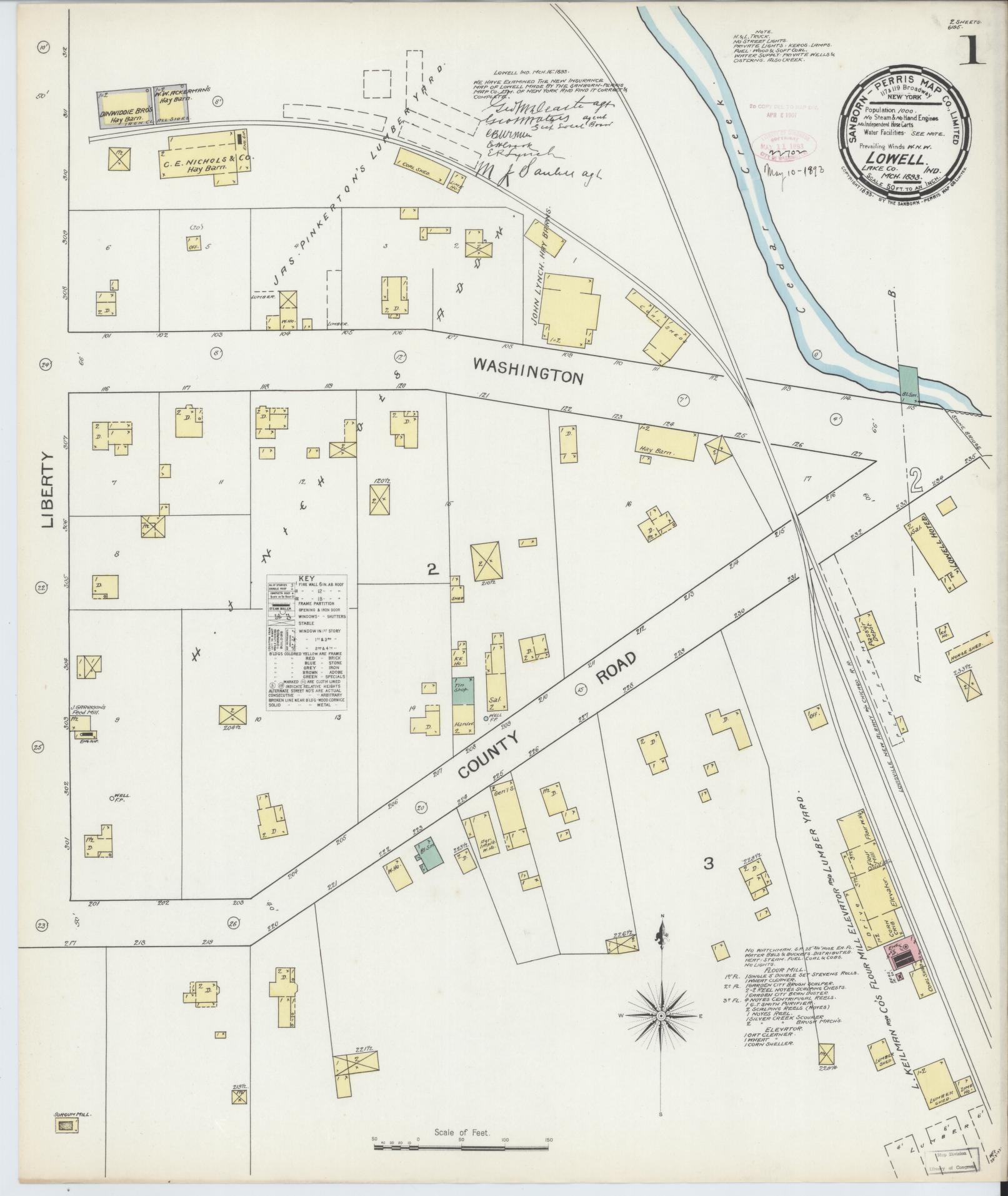 Sanborn Fire Insurance Map from Lowell, Lake County, Indiana (1893), Sheet #0001 - Complete Map Set gallery image, historic Sanborn map, vintage wall art, Indiana Indiana