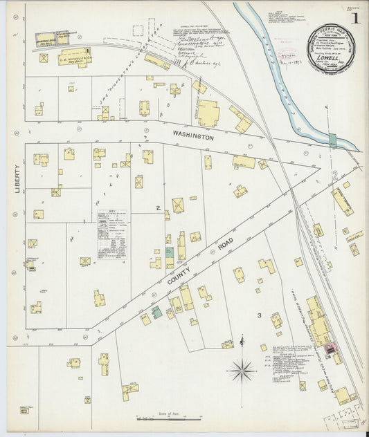Sanborn Fire Insurance Map from Lowell, Lake County, Indiana (1893), Sheet #0001 - Complete Map Set gallery image, historic Sanborn map, vintage wall art, Indiana Indiana