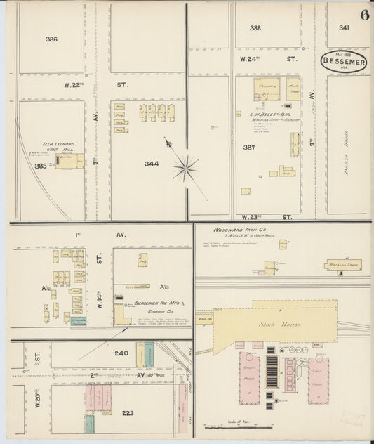 Sanborn Fire Insurance Map from Bessemer, Jefferson County, Alabama (1890), Sheet #0006 - Historic Sanborn Fire Insurance Map Print, vintage old map wall art, antique decor, genealogy gift, Alabama Alabama map