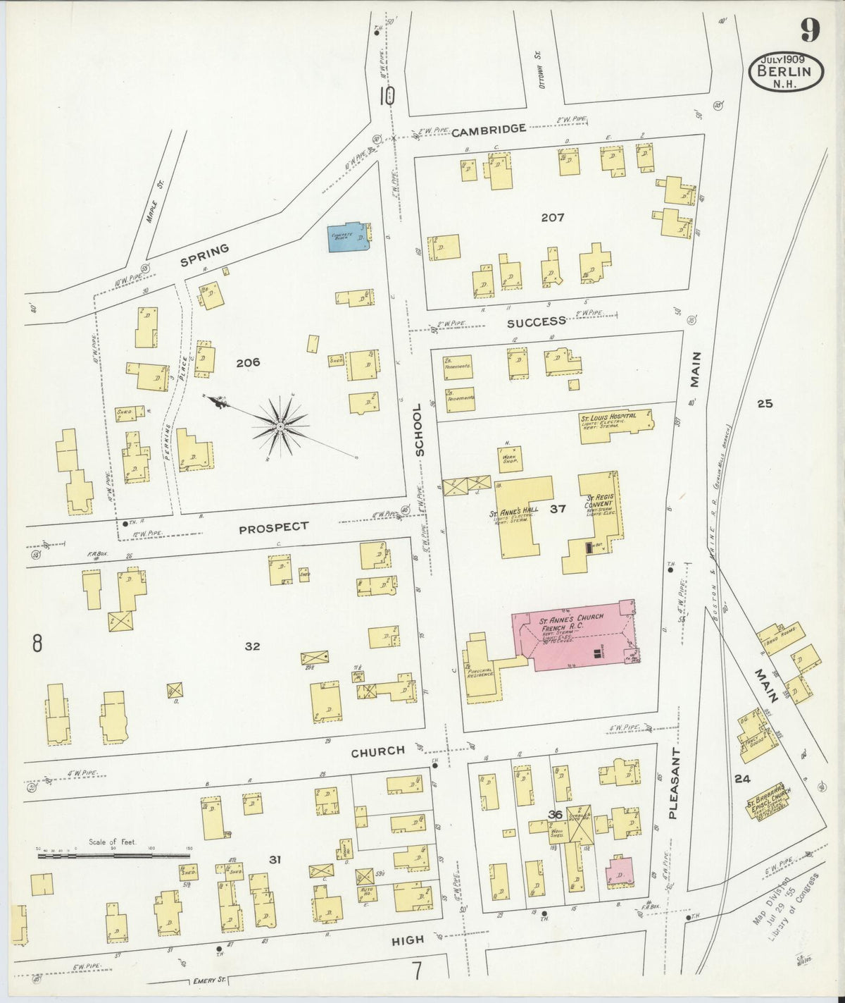 Sanborn Fire Insurance Map from Berlin, Coos County, New Hampshire (1909), Sheet #0009 - Complete Map Set gallery image, historic Sanborn map, vintage wall art, New Hampshire New Hampshire