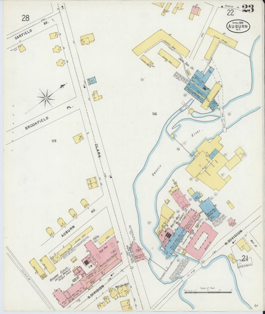 Sanborn Fire Insurance Map from Auburn, Cayuga County, New York (1898), Sheet #0023 - Historic Sanborn Fire Insurance Map Print, vintage old map wall art, antique decor, genealogy gift, New York New York map