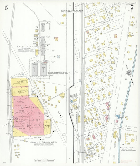 Sanborn Fire Insurance Map from Portageville, New Madrid County, Missouri (1944), Sheet #0005 - Historic Sanborn Fire Insurance Map Print, vintage old map wall art, antique decor, genealogy gift, Missouri Missouri map