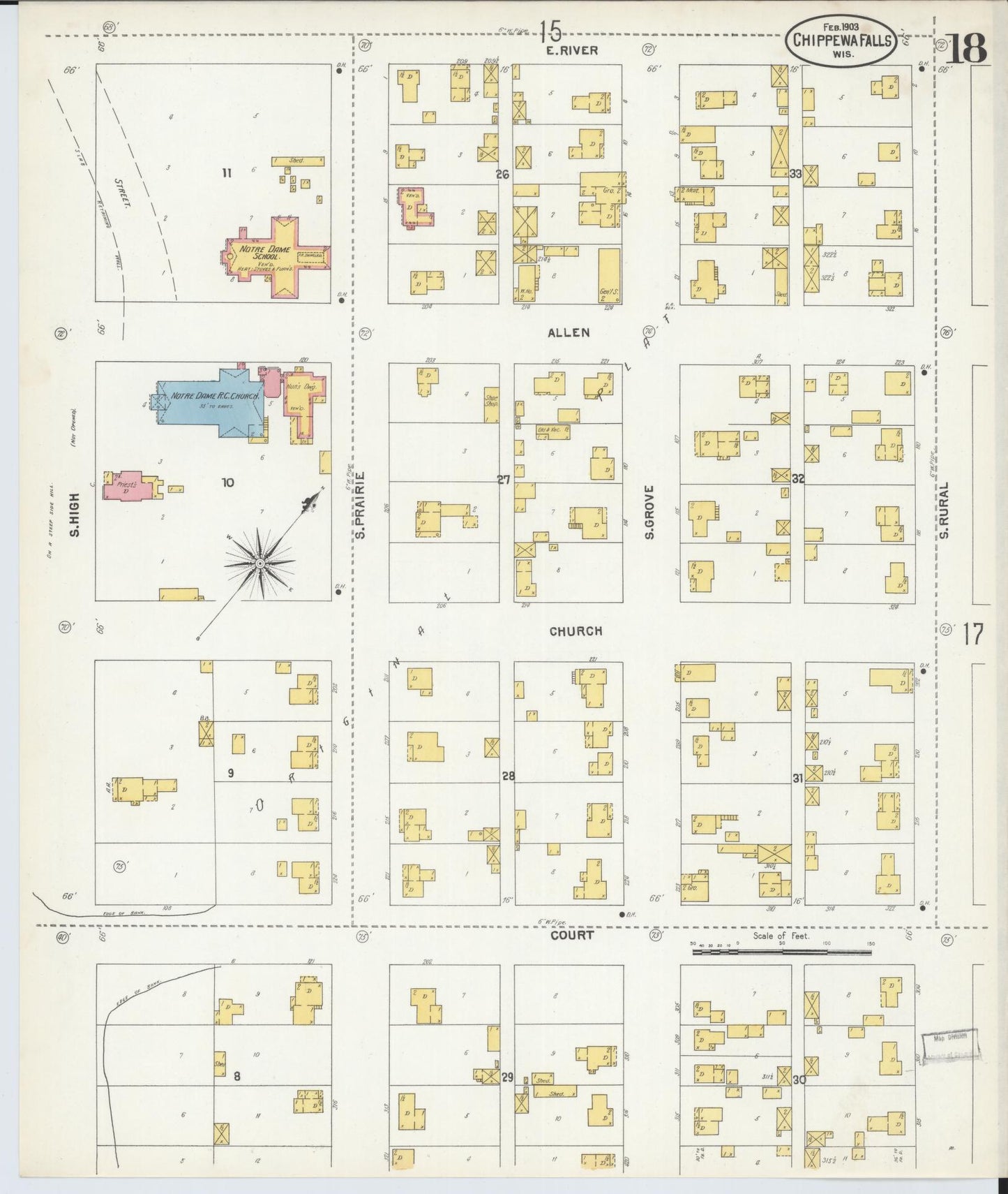 Sanborn Fire Insurance Map from Chippewa Falls, Chippewa County, Wisconsin (1903), Sheet #0018 - Historic Sanborn Fire Insurance Map Print, vintage old map wall art, antique decor, genealogy gift, Wisconsin Wisconsin map