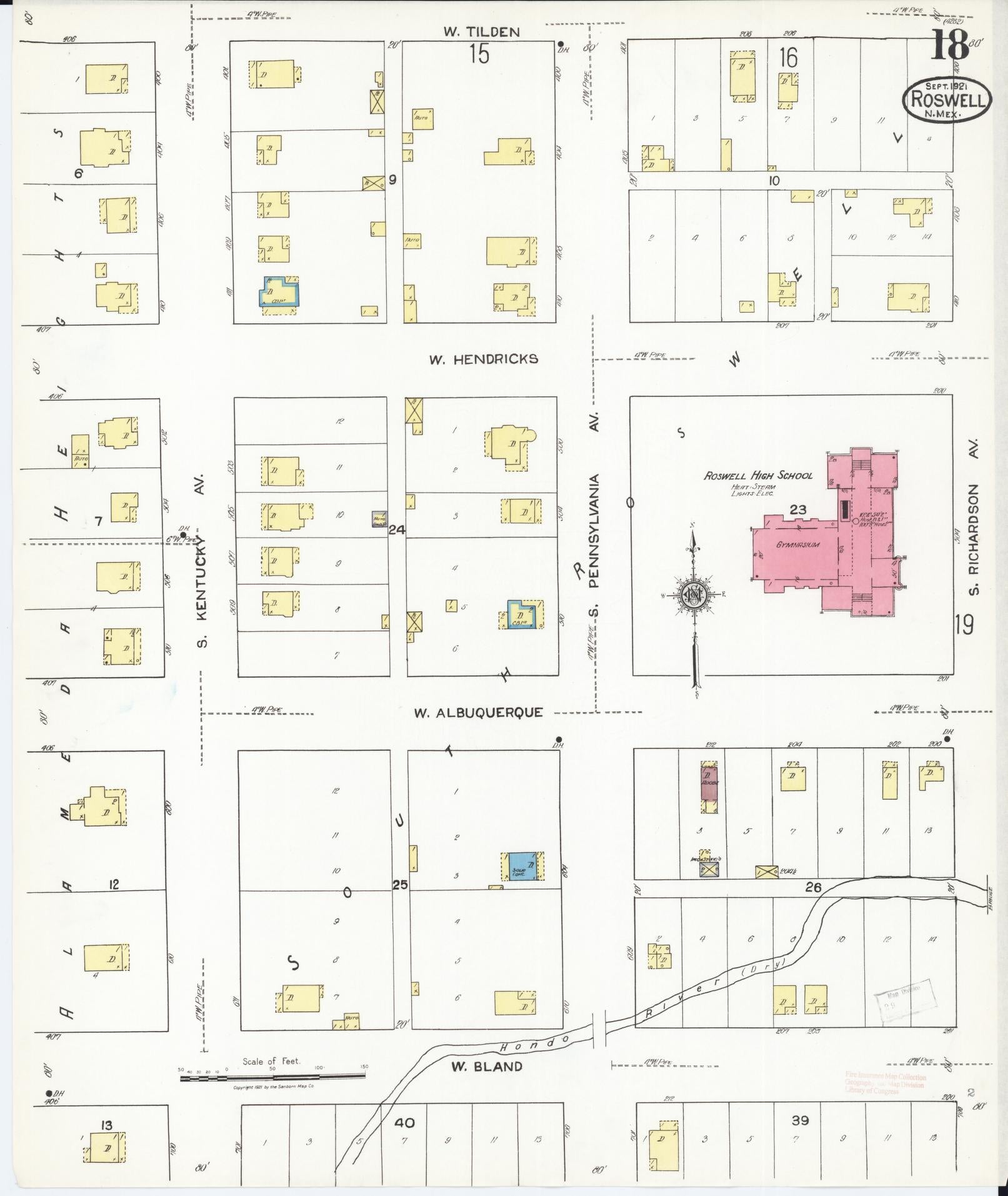 Sanborn Fire Insurance Map from Roswell, Chaves County, New Mexico (1921), Sheet #0018 - Complete Map Set gallery image, historic Sanborn map, vintage wall art, New Mexico New Mexico