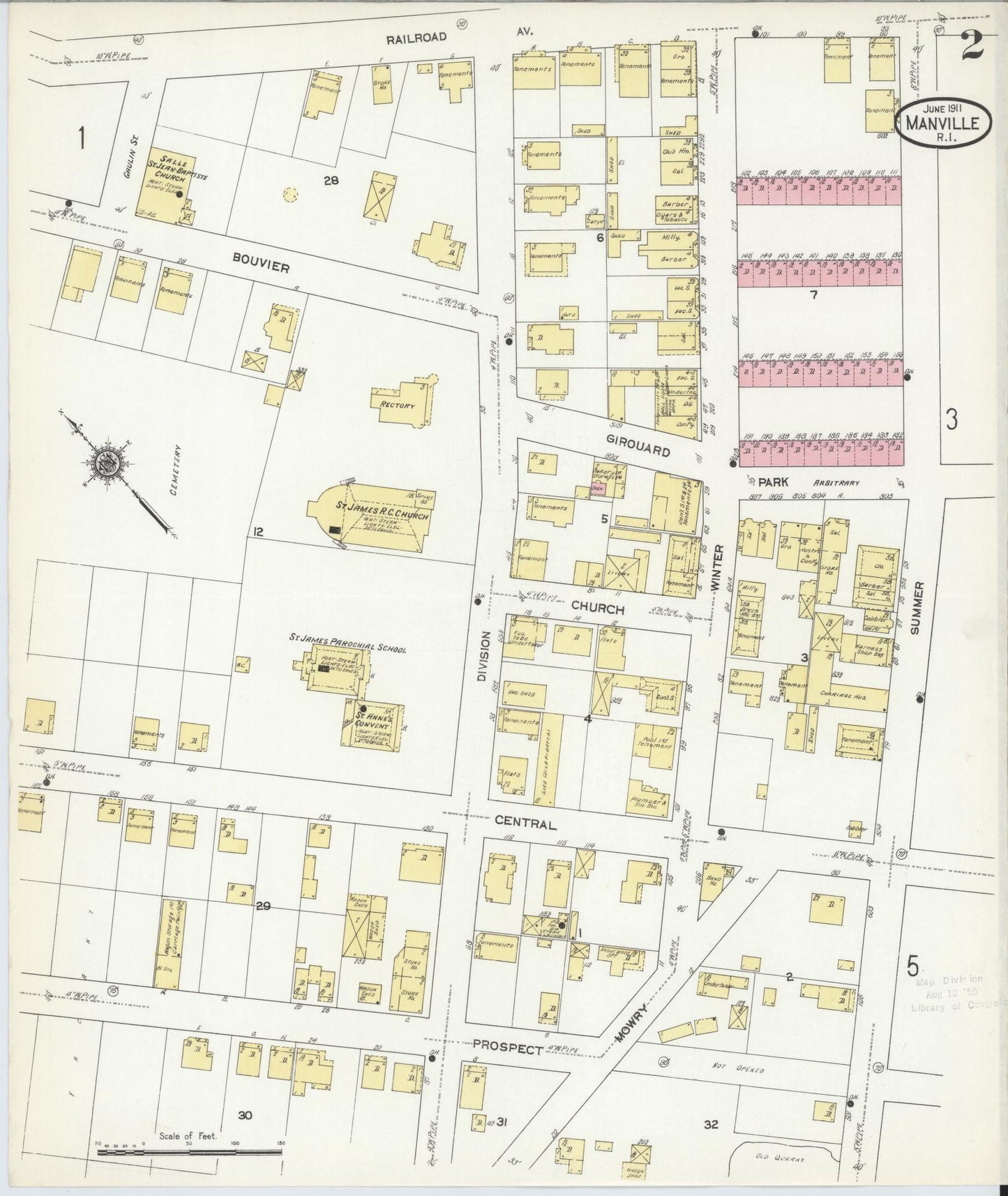 Sanborn Fire Insurance Map from Manville, Providence County, Rhode Island (1911), Sheet #0002 - Complete Map Set gallery image, historic Sanborn map, vintage wall art, Rhode Island Rhode Island