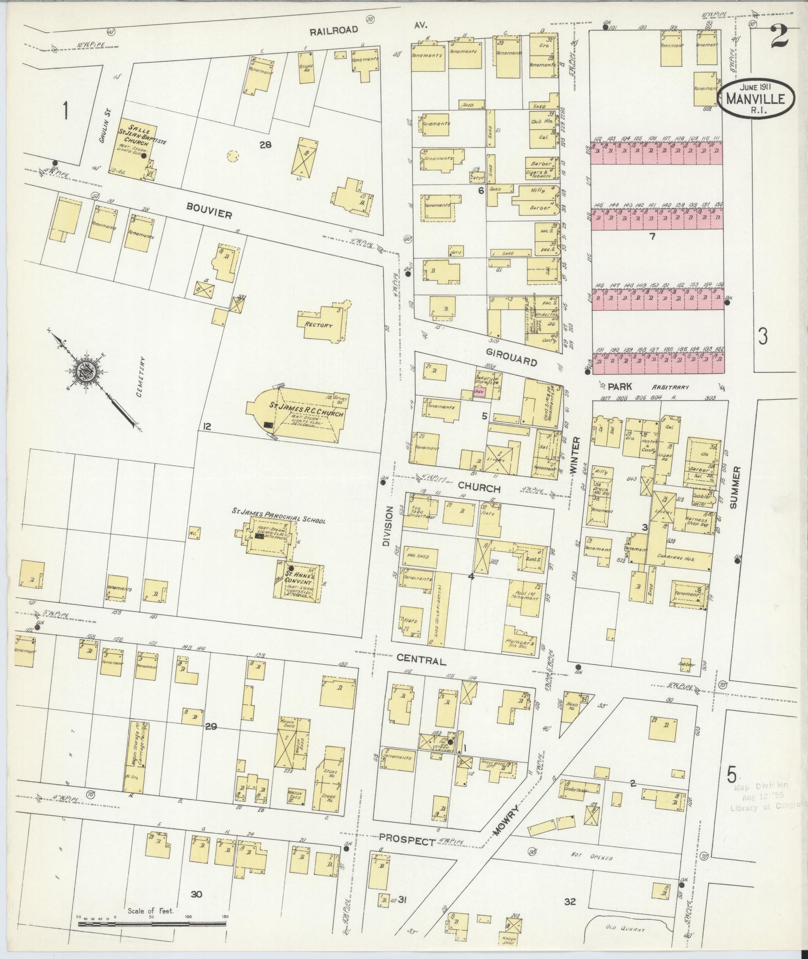 Sanborn Fire Insurance Map from Manville, Providence County, Rhode Island (1911), Sheet #0002 - Complete Map Set gallery image, historic Sanborn map, vintage wall art, Rhode Island Rhode Island