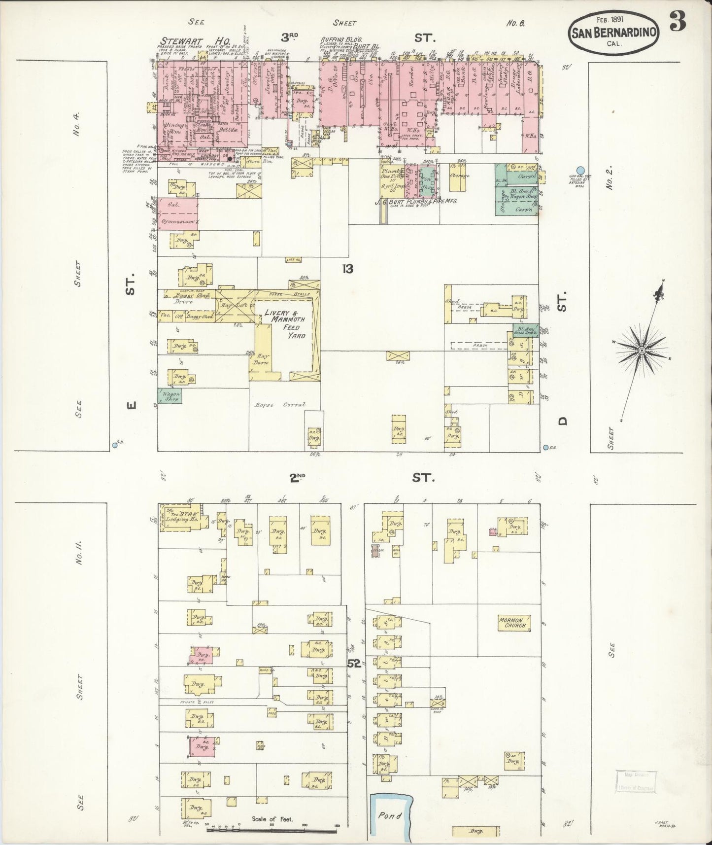 Sanborn Fire Insurance Map from San Bernardino, San Bernardino County, California (1891), Sheet #0003 - Complete Map Set gallery image, historic Sanborn map, vintage wall art, California California