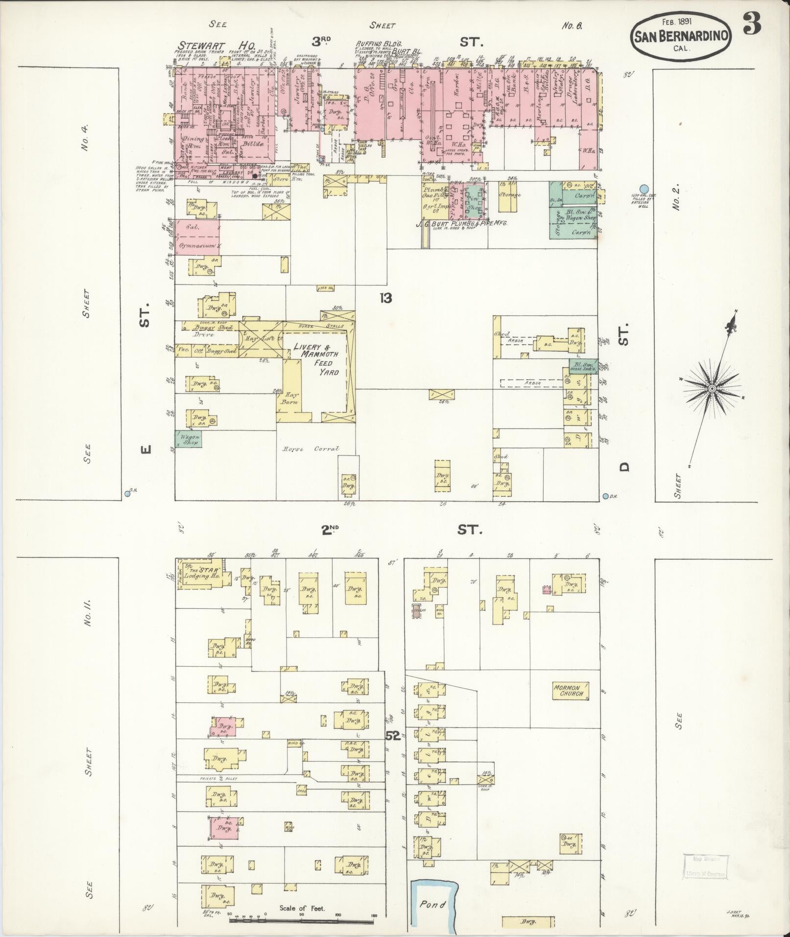 Sanborn Fire Insurance Map from San Bernardino, San Bernardino County, California (1891), Sheet #0003 - Complete Map Set gallery image, historic Sanborn map, vintage wall art, California California