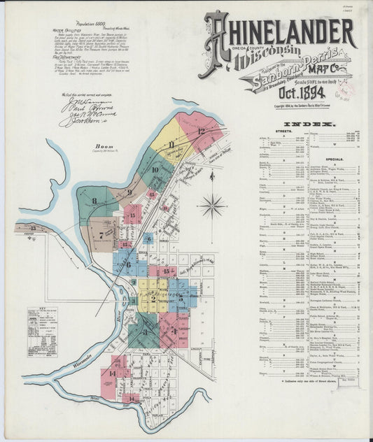 Sanborn Fire Insurance Map from Rhinelander, Oneida County, Wisconsin (1894), Sheet #0001 - Complete Map Set gallery image, historic Sanborn map, vintage wall art, Wisconsin Wisconsin