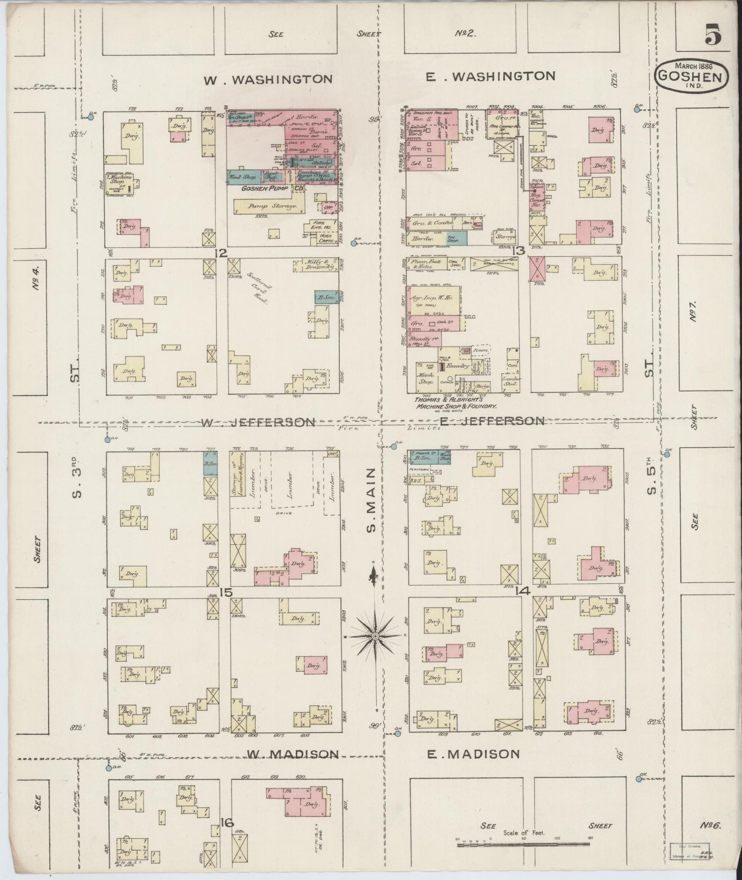 Sanborn Fire Insurance Map from Goshen, Elkhart County, Indiana (1886), Sheet #0005 - Complete Map Set gallery image, historic Sanborn map, vintage wall art, Indiana Indiana