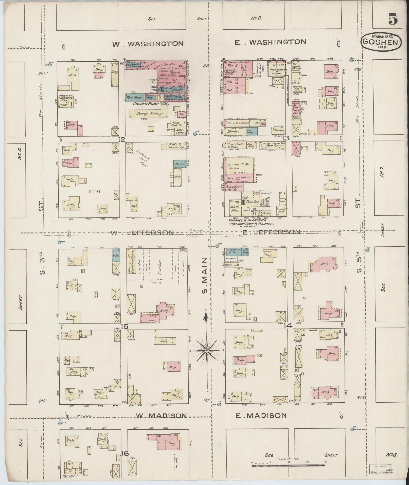 Sanborn Fire Insurance Map from Goshen, Elkhart County, Indiana (1886), Sheet #0005 - Complete Map Set gallery image, historic Sanborn map, vintage wall art, Indiana Indiana