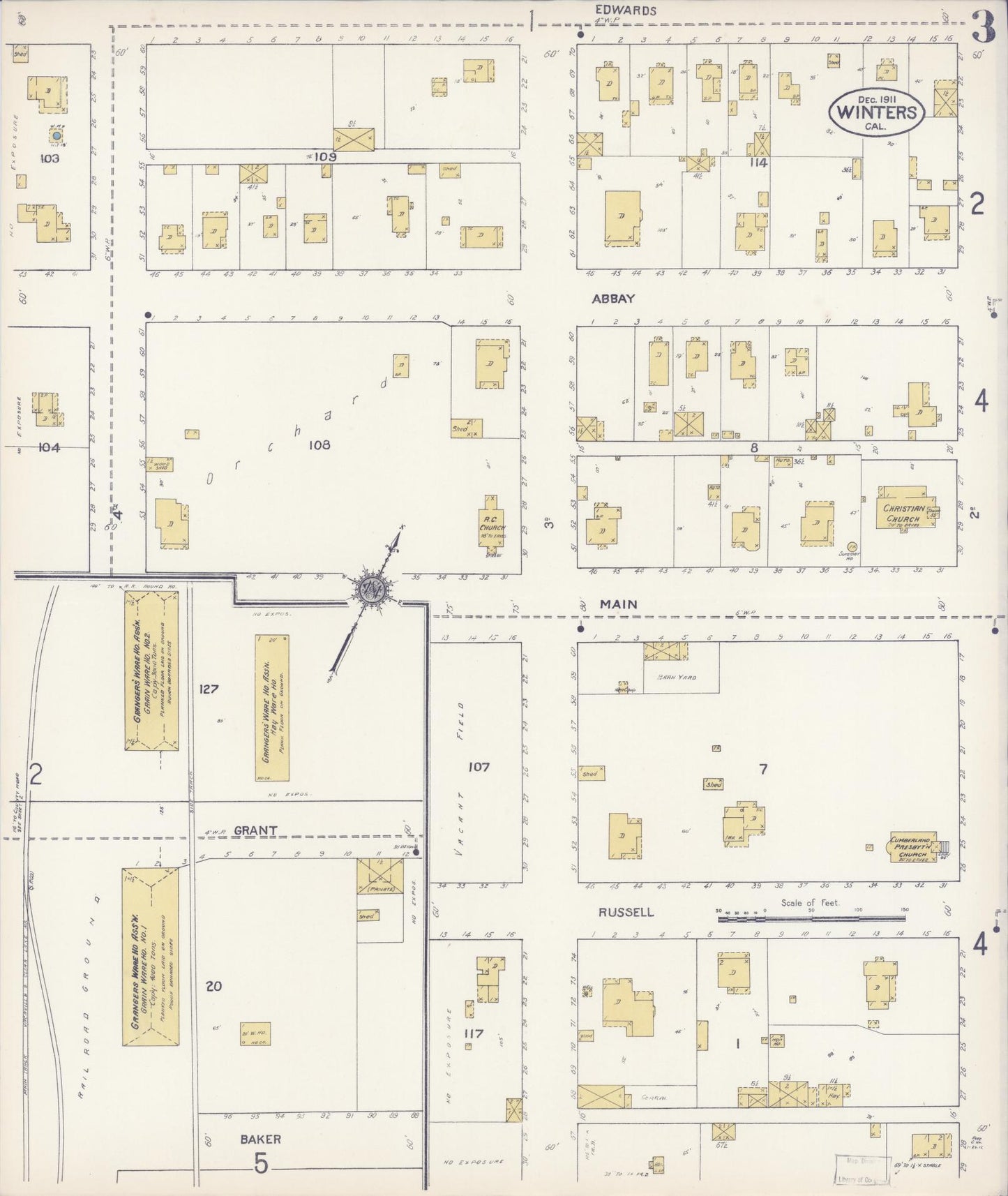 Sanborn Fire Insurance Map from Winters, Yolo County, California (1911), Sheet #0003 - Complete Map Set gallery image, historic Sanborn map, vintage wall art, California California